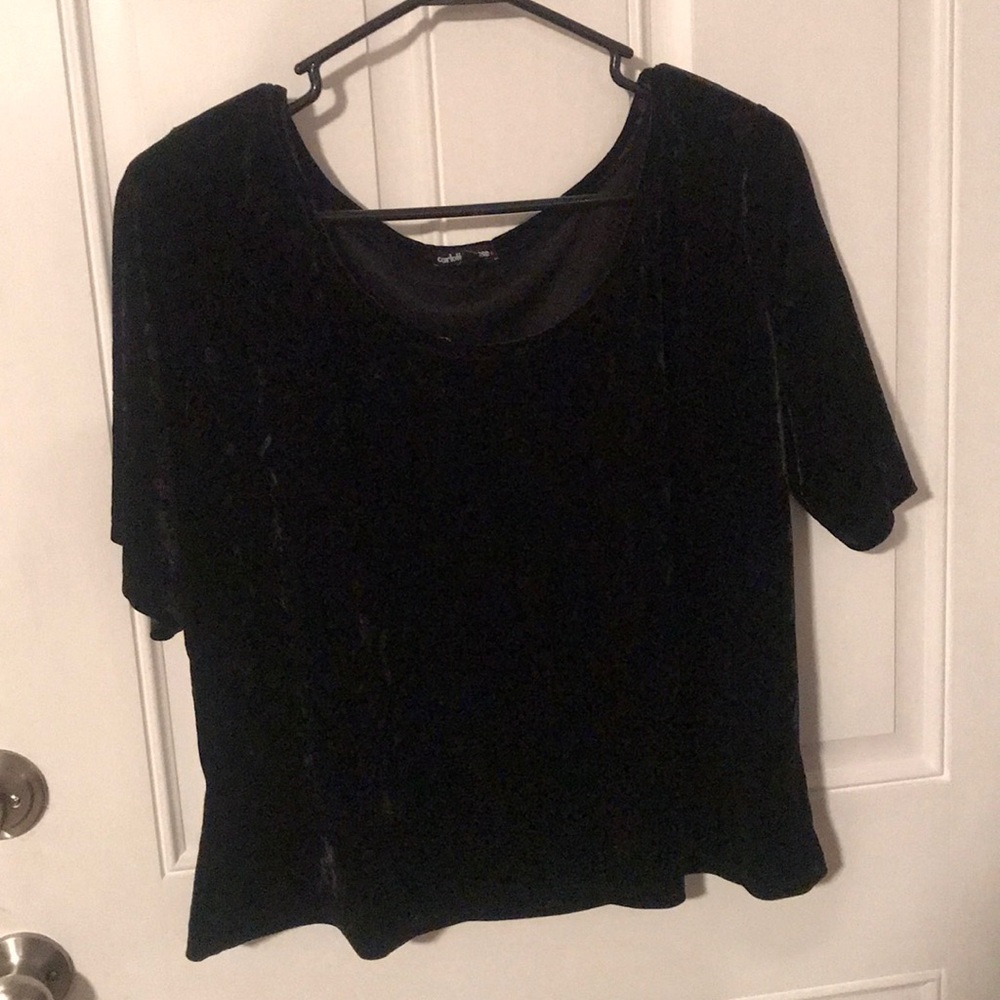 Black velvet scoop neck top